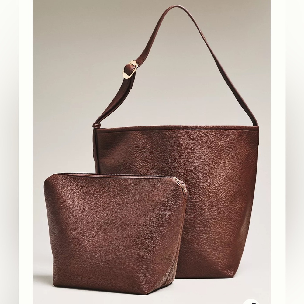 NWT Anthropologie Vegan Leather Buckle-Strap Elegant Brown Shoulder Bag